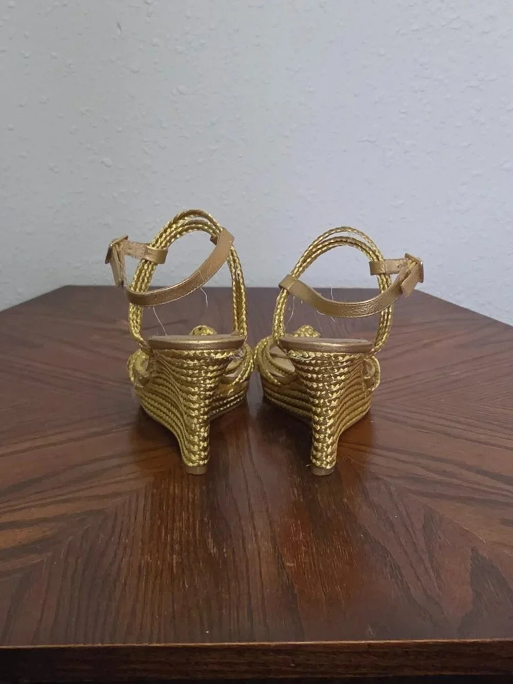 Michael Kors Gold Braided Wedge Sandals Size 6.5M Strappy Metallic Heels